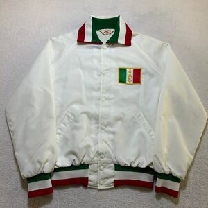 Vintage 1980s Art Flo Italy White Bomber Jacket Snap Button Retro Men's Medium